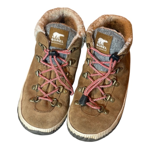 SOREL Out N About Plus Conquest Waterproof Ankle Boots Tan Suede Shearling 5 - Picture 2 of 8